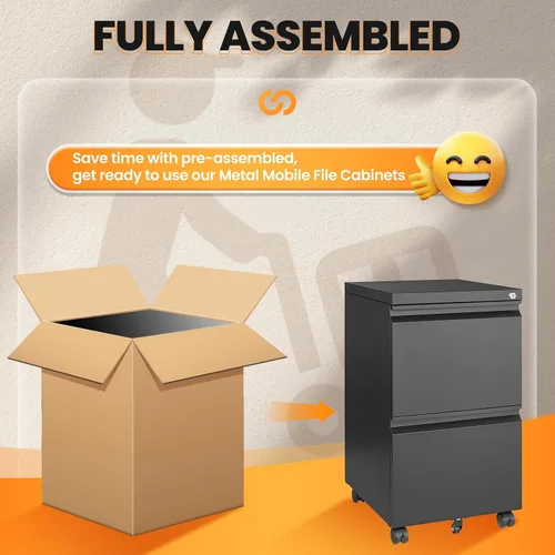 Miniatura 4 de Gabinete archivador de 2 cajones, gabinetes archivadores móviles totalmente montados con cerradura, gabinete archivador de metal rodante con ruedas