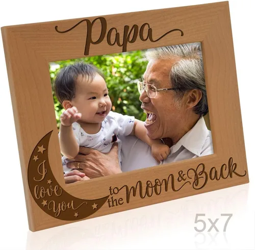 Miniatura 3 de KATE POSH Marco de fotos con grabado de madera natural Papa I Love You to the Moon and Back. El mejor abuelo de la historia, día del padre, regalos