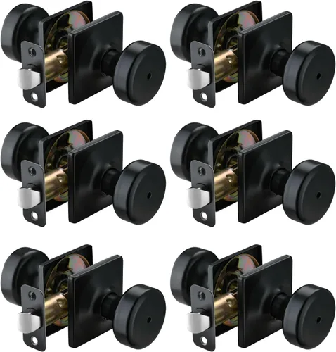 Paquete de 6 pomos de puerta negros con roseta cuadrada, pomos de puerta Pismo con cerradura, manijas de puerta de privacidad interior para baño y