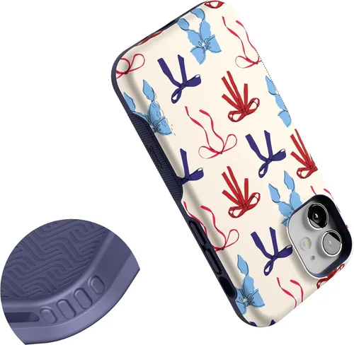 Miniatura 4 de Casely Funda para iPhone 12 Mini American Girlie Lazos rojos, blancos y azules Diseño protector audaz Compatible con MagSafe