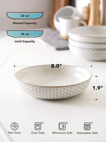 Miniatura 3 de LE TAUCI Tazones para pasta de 46 onzas, ensaladera grande, cuenco de cerámica en relieve de cerámica para servir frutas, fideos, cena, regalo