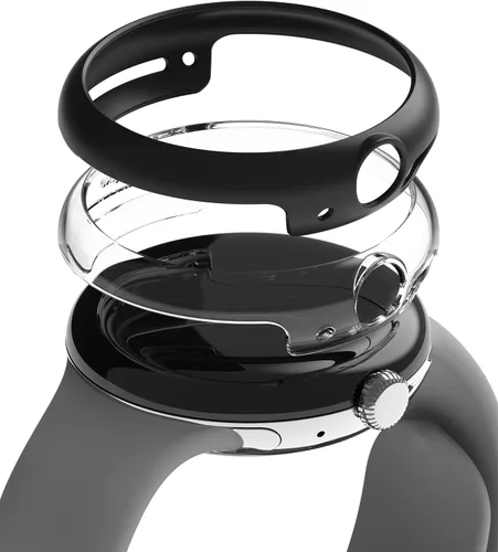 Miniatura 2 de Ringke Funda de reloj compatible con Google Pixel [transparente y negra, funda delgada] + doble película fácil [paquete de 3]