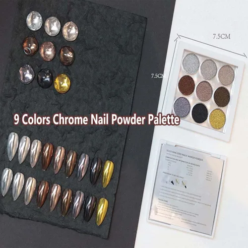 Miniatura 2 de Polvo de uñas cromado, 9 colores, efecto espejo metálico, champán, cromado, pigmento para arte de uñas, purpurina ultrafina, cromada, arte de uñas