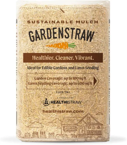 HealthiStraw GardenStraw, mantillo totalmente natural de 3 pies cúbicos (20 libras) para siembra de jardines, verduras y césped, paja de trigo que