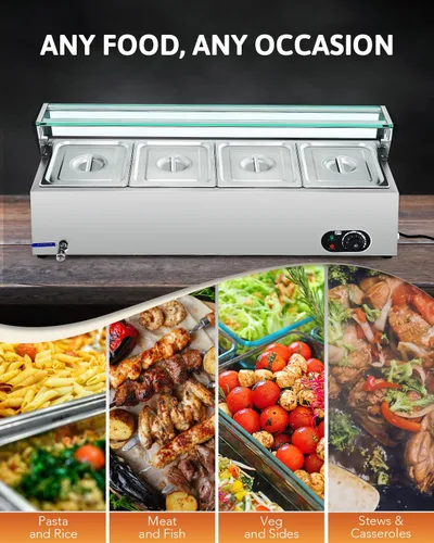 Miniatura 7 de Wilprep Calentador comercial de alimentos para fiestas, hoteles, restaurantes, servidor de buffet de 1200 W y calentador, 4 bandejas