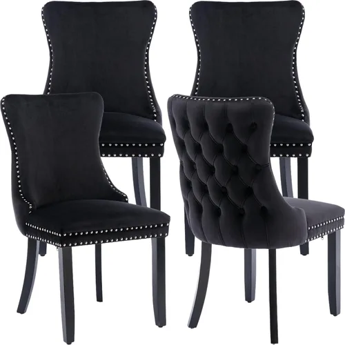 Miniatura 59 de Velvet Dining Chairs Set of 2, Tufted High Chairs with Nailhead Trim, Pull Ring, Black Solid Wood Legs, Elegant Upholstered Accent Chairs for Dining