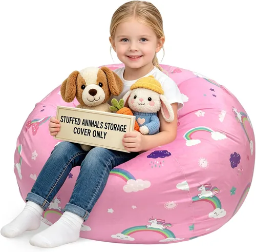 Miniatura 58 de Lukeight - Puf de almacenamiento de animales de peluche para niños, funda para puf de dinosaurio con cremallera para organizar la habitación