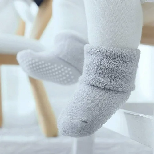 Miniatura 3 de VWU - Medias de altura media con antideslizante, de algodón grueso y cálido, unisex, talla 0-6T, paquete de 6 pares