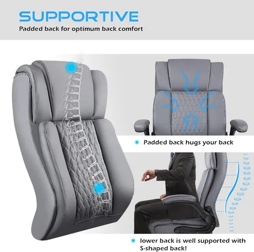 Miniatura 6 de VITESSE Silla de oficina resistente, silla de oficina ejecutiva con reposabrazos abatible, sillas ergonómicas de respaldo alto para computadora, Gris