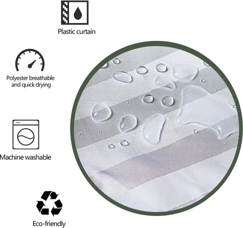 Miniatura 8 de Decoreagy Cortina de ducha gris y blanca, cortinas de ducha de baño negras degradadas, cortinas de baño de tela impermeable con 12 ganchos, 72 x 72