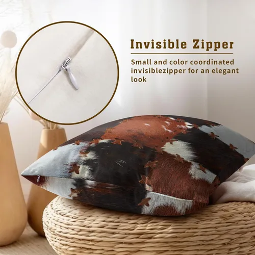 Miniatura 3 de Giwawa 2 fundas de almohada de piel de vacuno, 18 x 18 pulgadas, estilo occidental, sin cuero, con estampado de piel de animal, funda de almohada