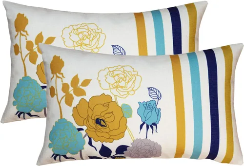 Miniatura 11 de Juego de 2 fundas de almohada de lino y algodón para sofá, 7.1 x 7.1 pulgadas, serie de pájaros y flores, mezcla de algodón, Amarillo y agua