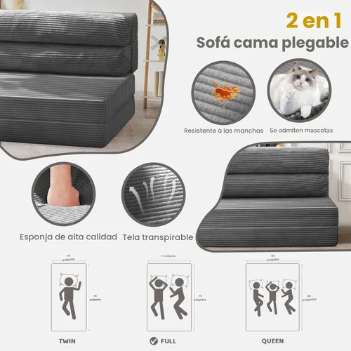 Miniatura 7 de JUIKURY Sofá cama plegable, silla cama convertible con almohada, colchón plegable, sofá cama de dos en uno, sofá cama extraíble portátil, silla cama