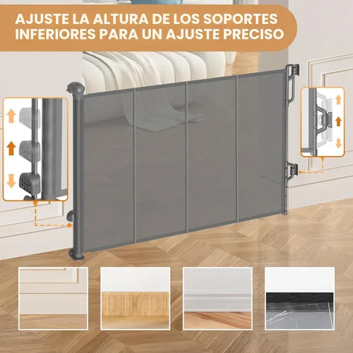 Miniatura 4 de SPACEANY Puerta retráctil reforzada para bebé, puerta de malla para perros, puerta de seguridad infantil para puertas, escaleras, pasillos, Gris