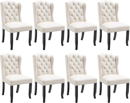 Miniatura 12 de Ya-Home Juego de 2 sillas de comedor copetudas, sillas de comedor tapizadas de lino, sillas de comedor modernas de mediados de siglo con adornos