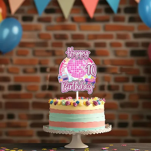 Miniatura 6 de Decoración retro de pastel de discoteca para niñas de 10 cumpleaños feliz hip hop, decoraciones de boombox, fiesta de patinaje sobre ruedas, fiesta