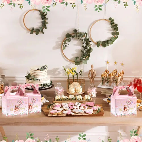 Miniatura 7 de Spakon 36 cajas de oso para baby shower, cajas de regalo, lindas decoraciones de papel de dulces de galletas para baby shower, revelación de género
