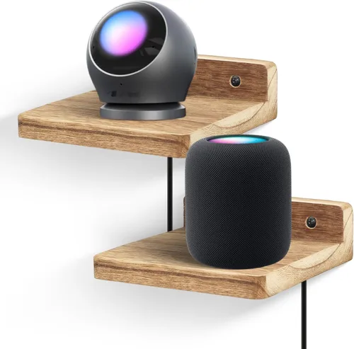 Miniatura 15 de Pequeño estante flotante para pared, juego de 2 estantes de pared de madera de 5 pulgadas, mini altavoces, monitor de bebé, cámaras, soporte de Negro