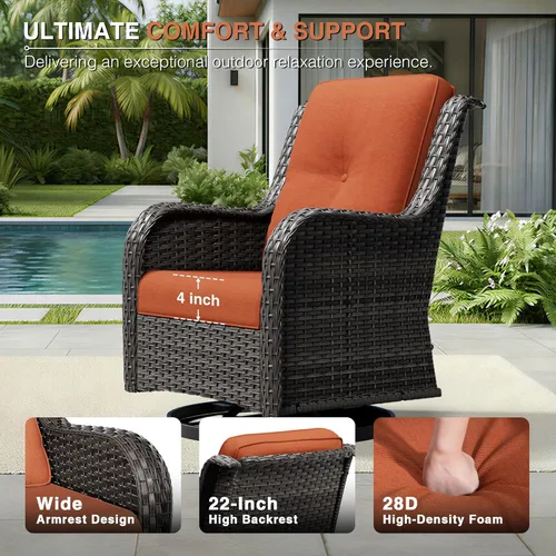 Miniatura 5 de Joyside Silla mecedora giratoria para exteriores para patio, mecedora de mimbre para exteriores con cojines de tela de olefina adecuada para porche