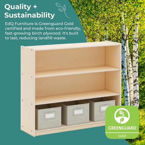 Miniatura 6 de Guidecraft EdQ - Almacenamiento abierto de tres estantes naturales con 3 contenedores de tela: estanterías de madera para niños y organizador