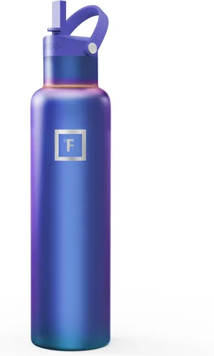 Miniatura 71 de IRON °FLASK Botellas de agua de campamento/senderismo, 3 tapas (estrecha con popote), sin fugas, aisladas al vacío, acero inoxidable de doble pared