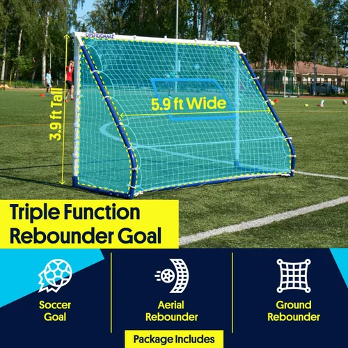 Miniatura 2 de Open Goaaal Portería de rebote de fútbol 3 en 1 – 4 pies x 6 pies – Modos de ángulo ajustables para ejercicios de disparo – Configuración de paso al