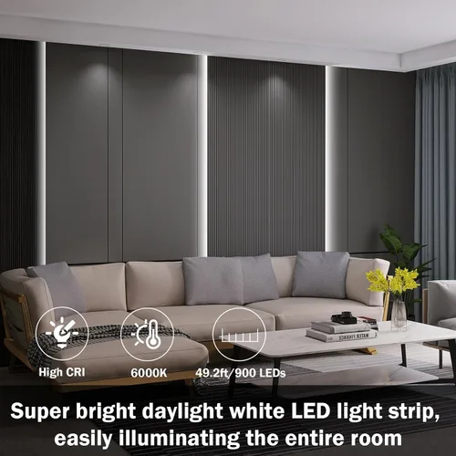 Miniatura 6 de Tira de luz LED USB de 6500 K con caja de batería, tira de luces blancas de luz diurna de 16.4 pies para debajo del gabinete, cortables