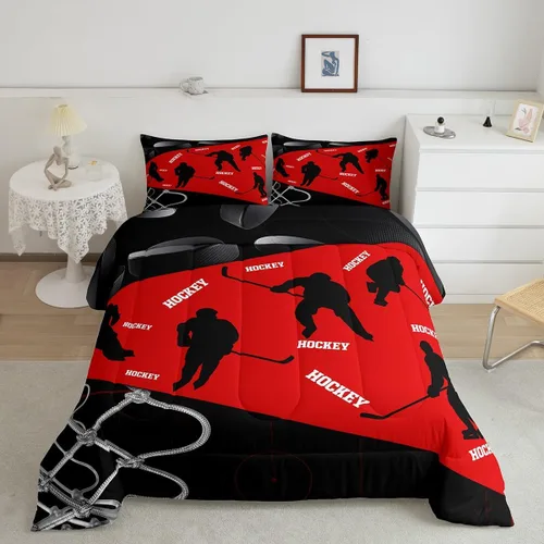 Miniatura 2 de Juego de ropa de cama de hockey sobre hielo para niños, adolescentes y adultos, juegos de edredón de disco de hockey, regalo para fanáticos