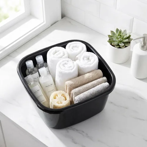 Miniatura 5 de Lavabo de 16 cuartos de galón, paquete de 3 sartenes de plástico negro
