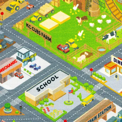 Miniatura 4 de KC Cubs Alfombra de Calle de Carretera de Construcción de Granja Country de 8x10 pies - Alfombra Educativa Tapete de Juego para Niños, Guardería