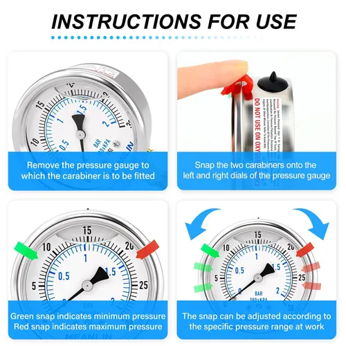 Miniatura 68 de MEANLIN MEASURE Medidor de presión de acero inoxidable relleno de líquido de 0 ~ 300 psi, esfera de cara NPT de 2 pulgadas para compresor de aire