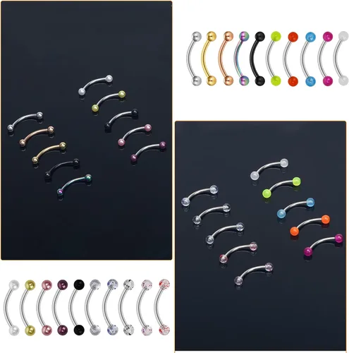 Miniatura 7 de CrazyPiercing 20 anillos para cejas de acero quirúrgico de 056oz con forma de piercing de 0394in de longitud