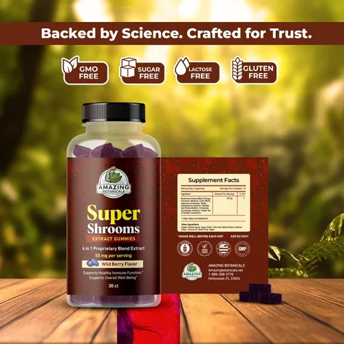 Miniatura 3 de Suplemento orgánico de hongos 6 en 1 Super Shrooms - Energía, memoria, enfoque y salud cerebral - Melena de león, Reishi, Chaga, Cordyceps y más