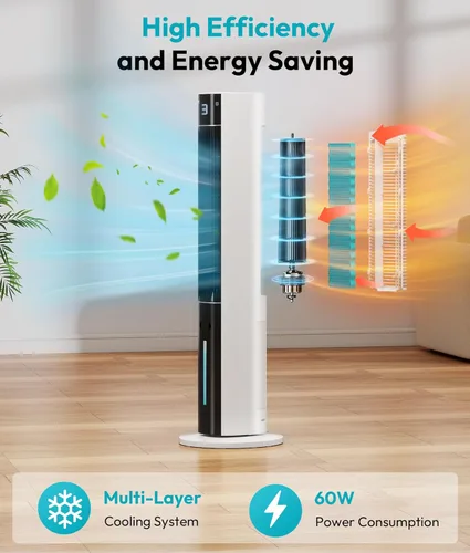 Miniatura 5 de Rellytech Enfriador de aire evaporativo: enfriador de pantano con tanque de agua de 3 L, 3 modos y 3 velocidades, control remoto, temporizador de 12