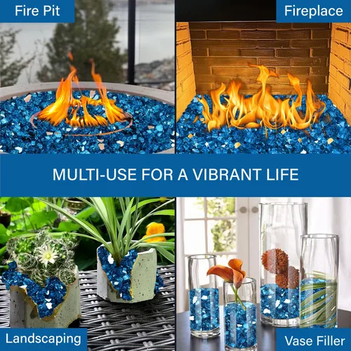 Miniatura 51 de NUPICK Vidrio de Fuego de 5 Libras, Vidrio Brillante para Fogata de 1/2 Pulgada, Roca de Vidrio Templado para Fogata para Propano o Gas Natural