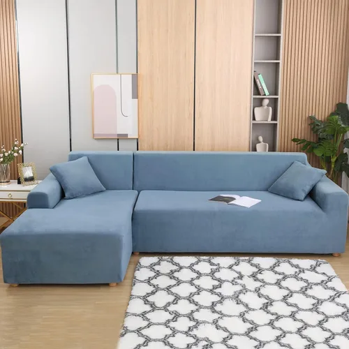 Miniatura 8 de Fundas de sofá modulares en forma de L, 2 fundas de terciopelo grueso antideslizantes para sillón de 3 + 3 plazas, protector de muebles para sala