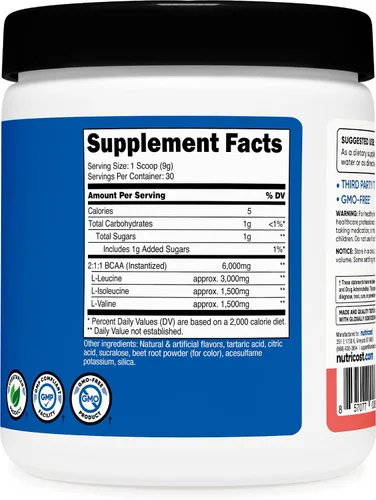 Miniatura 5 de Nutricost BCAA en polvo (sandía, 30 porciones) - Proporción óptima 2:1:1