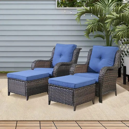 Miniatura 15 de Rilyson Juego de 2 otomanas de mimbre de lujo para exteriores, otomanas grandes de ratán de capacidad de 250 libras para reposapiés de patio, juego
