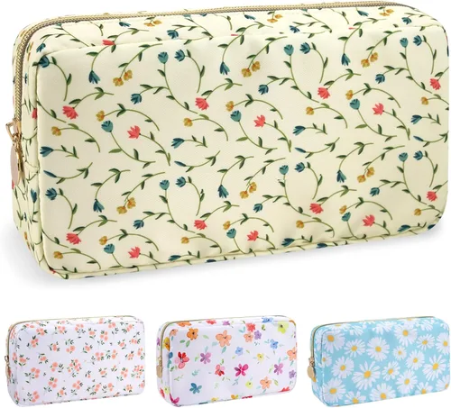 Miniatura 69 de izuzta Bolsa de maquillaje pequeña de nylon para bolso, linda bolsa de cosméticos con cremallera, bolsa de maquillaje preppy, Azul, Mini 2-Azul