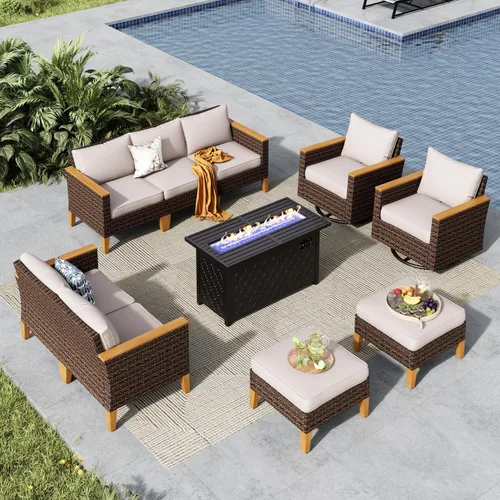 Miniatura 53 de MFSTUDIO Juego de 2 muebles de ratán para patio, sofá biplaza de mimbre para exteriores, juego de conversación para jardín, piscina, patio trasero