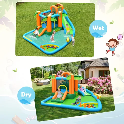 Miniatura 5 de HONEY JOY Tobogán acuático inflable, parque acuático gigante 7 en 1, casa hinchable para patio trasero al aire libre, pared de escalada, toboganes