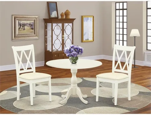 Miniatura 2 de East West Furniture DMCL3-LWH-C - Juego de mesa de cocina de 3 piezas para espacios pequeños contiene una mesa de comedor redonda con gotas y 2
