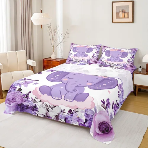 Miniatura 53 de Erosebridal Juego de sábanas de tamaño individual con diseño de gatos y gatos, con temática de animales, con flores coloridas, juego de sábanas
