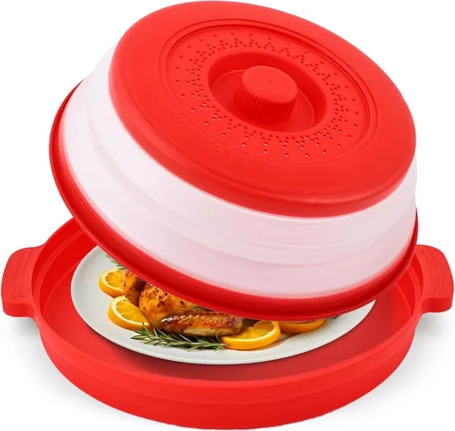 Miniatura 11 de Cubierta antisalpicaduras para microondas para alimentos con placa base antiquemaduras, plástico grande y silicona ventilada para evitar quemaduras