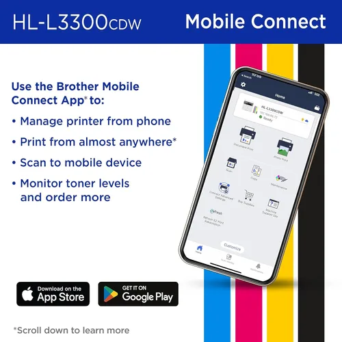 Miniatura 5 de Brother HL-L3300CDW Impresora multifunción digital inalámbrica a color con salida de calidad láser, copia y escaneo, dúplex, móvil Incluye prueba