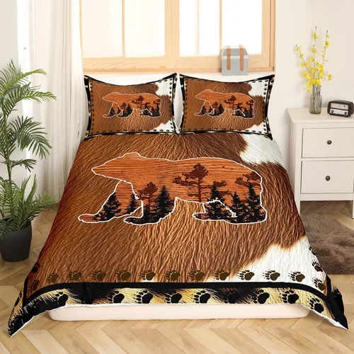 Miniatura 10 de Juego de funda de edredón de oso para niños, juego de ropa de cama de animales salvajes para niños, naturaleza, vida silvestre, oso, pájaro, juego
