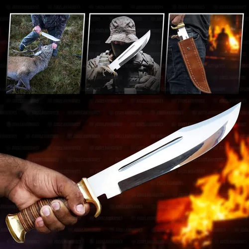 Miniatura 6 de Cuchillo Bowie grande con funda – Cuchillo Bowie gigante de 18 pulgadas, cuchillo de acero D2 resistente, hermoso cuchillo de hoja fija con mango