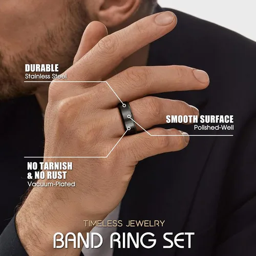 Miniatura 4 de Jstyle Anillos de acero inoxidable para hombres, anillo de boda, banda simple y genial, 0.315 in de ancho, 3