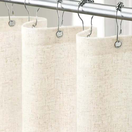 Miniatura 21 de Cortina de ducha de lino negro, cortinas de ducha de tela bohemia para baño, juego de forro de tela natural de algodón, 72 pulgadas de ancho x 72