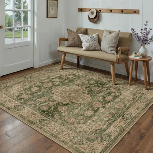 Miniatura 109 de HUGEAR 8x10 Alfombras lavables a máquina color marrón para pasillo, alfombra grande de área interior, alfombra de acento floral, alfombra de pelo